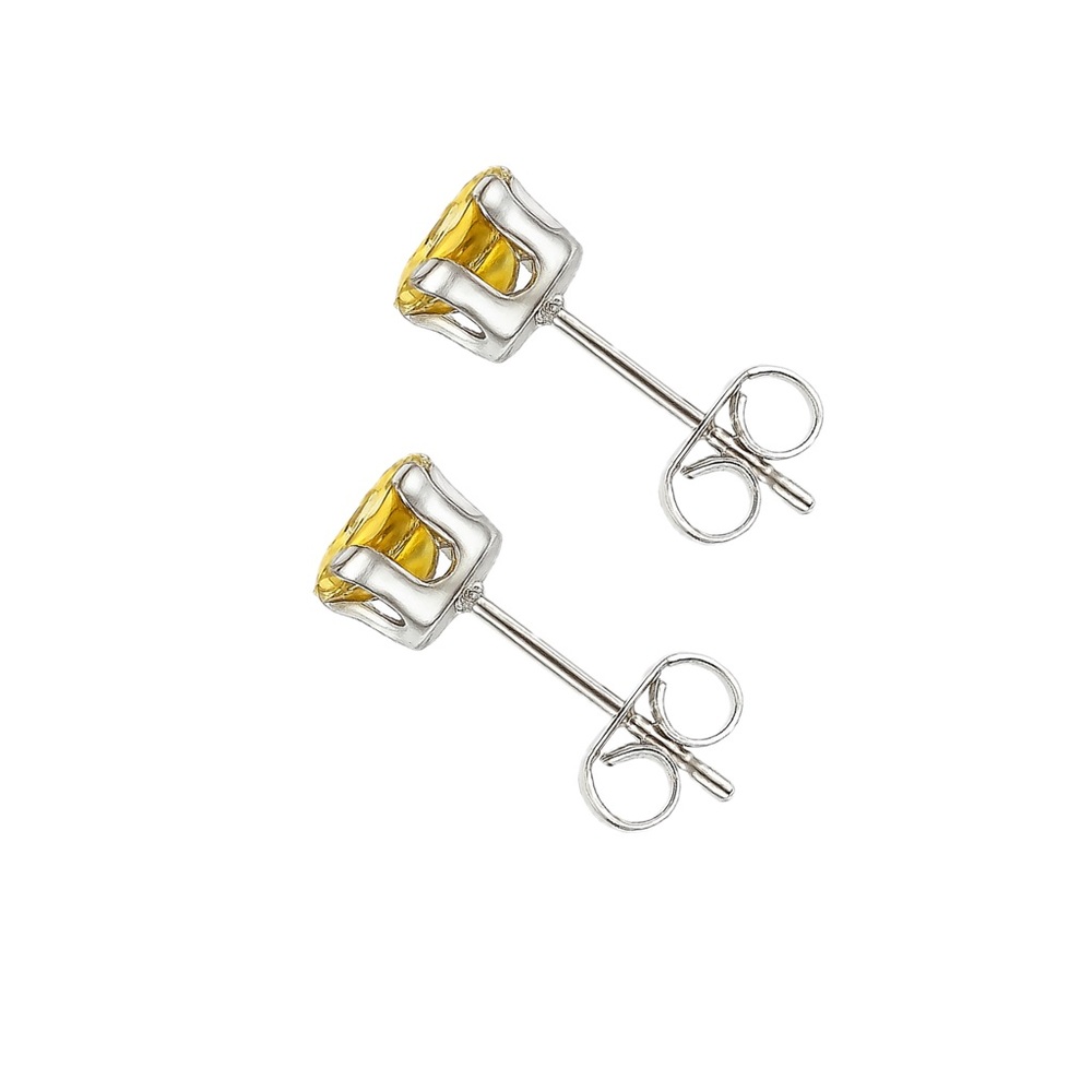 6mm Yellow Cubic Zirconia Stud Earrings – Stainless Steel Hypoallergenic - Picture 4 of 4